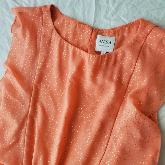 MISA LOS ANGELES small (S) coral peach gold foild confetti ruffles mini dress - Picture 5 of 16
